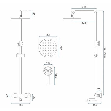 REA-P6604 - Conjunto de duche com bateria termostática LUNGO dourado escovado