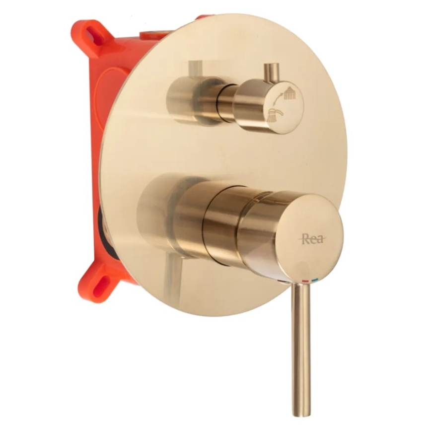 REA-P6609 - Conjunto de duche com misturador termostático encastrado LUNGO, acabamento dourado escovado