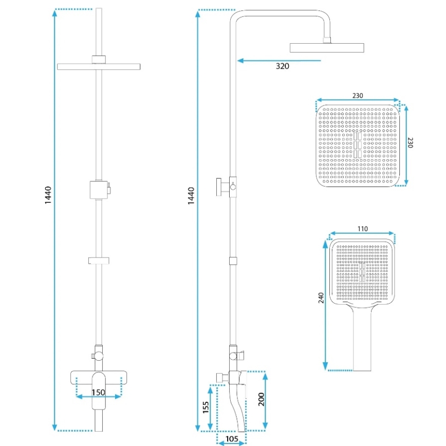 REA-P7841 - Conjunto de duche com torneira ARGUS dourado escovado
