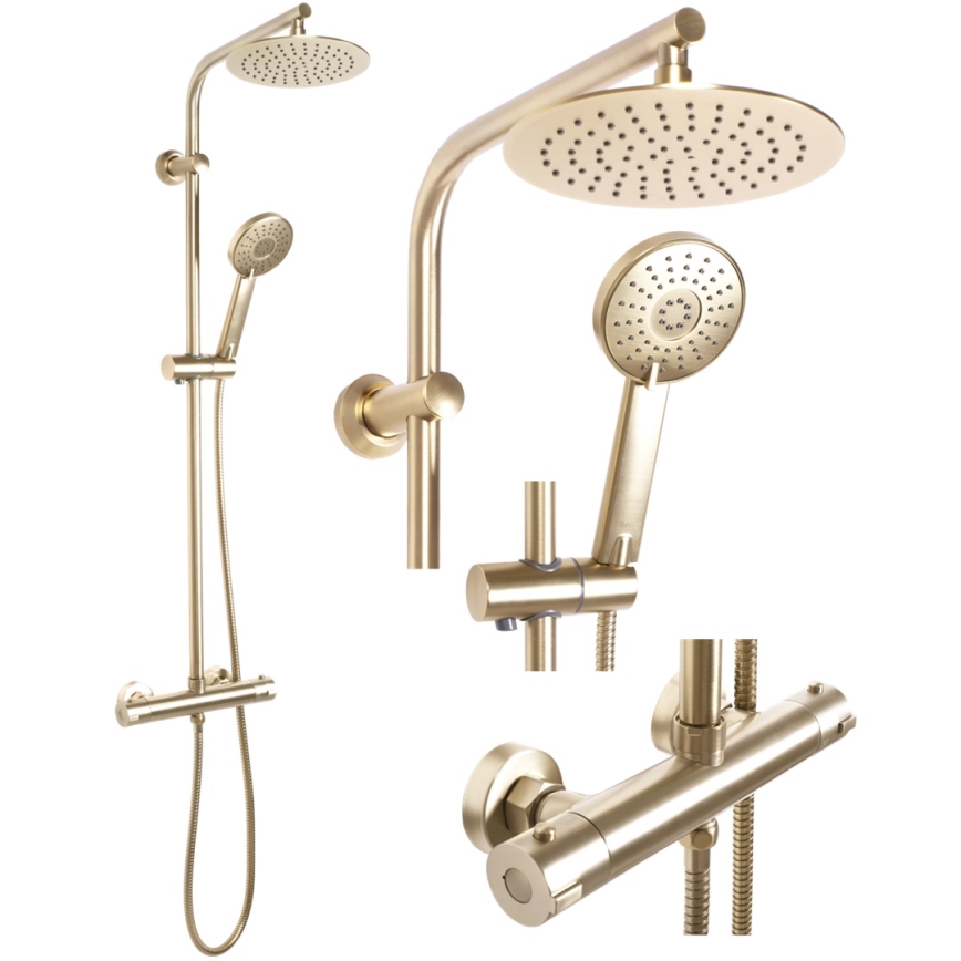 REA-P8413 - Conjunto de duche com misturador termostático BLISS dourado escovado
