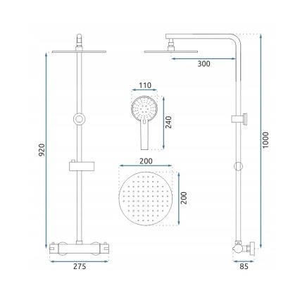 REA-P8413 - Conjunto de duche com misturador termostático BLISS dourado escovado