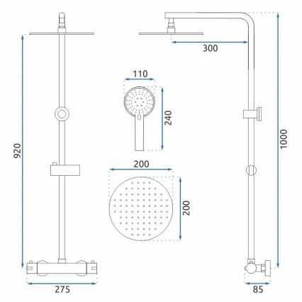 REA-P8804 - Conjunto de duche com misturador termostático BLISS preto mate