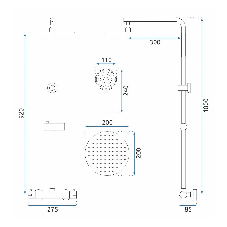 REA-P8804 - Conjunto de duche com misturador termostático BLISS preto mate