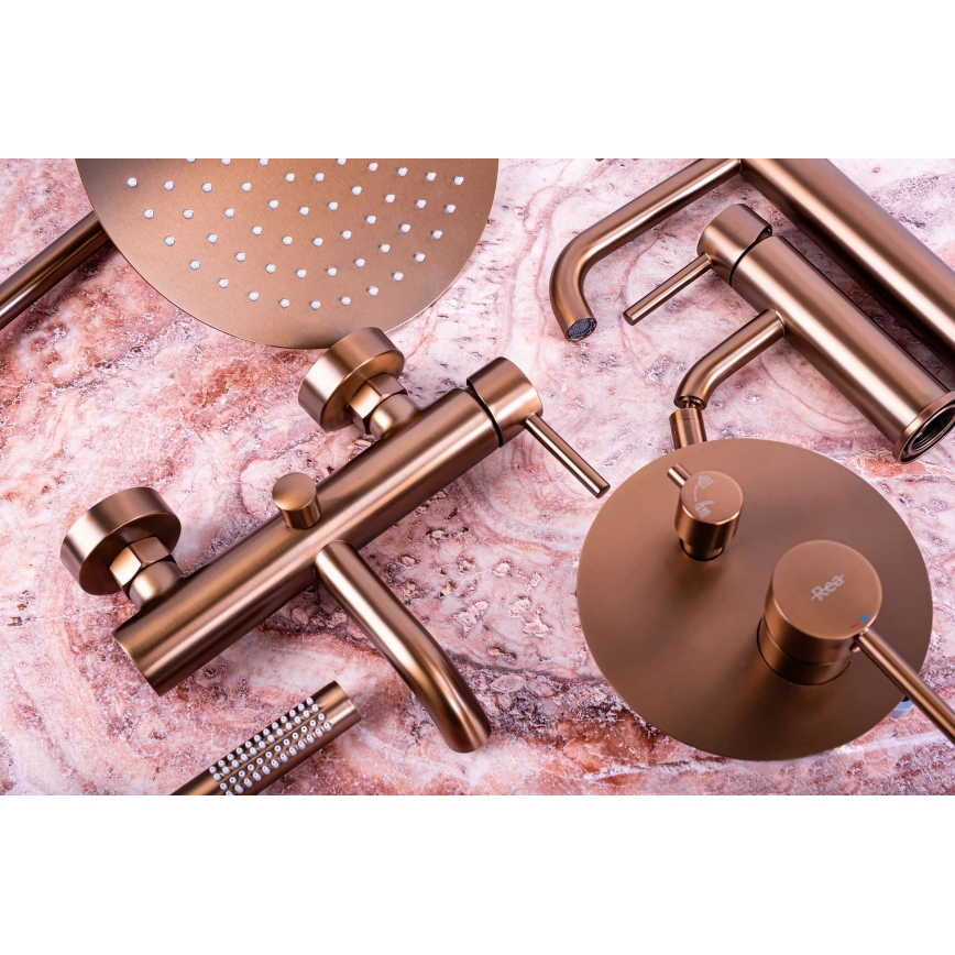 REA-P8807 - Conjunto de duche com misturador termostático LUNGO, acabamento em cobre escovado