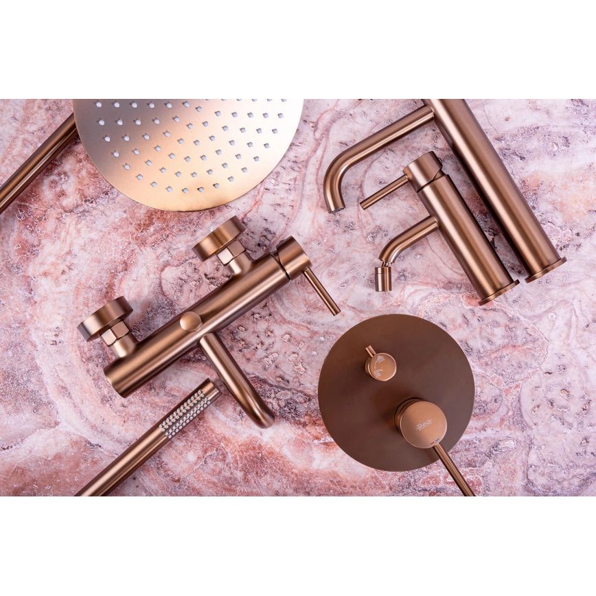 REA-P8807 - Conjunto de duche com misturador termostático LUNGO, acabamento em cobre escovado