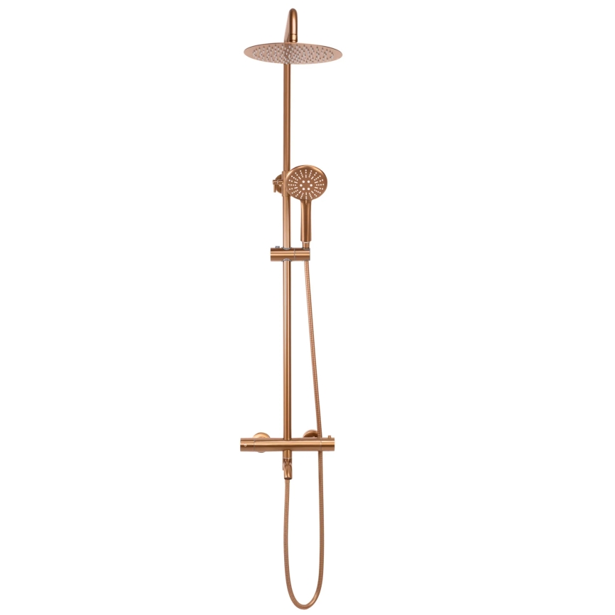 REA-P8807 - Conjunto de duche com misturador termostático LUNGO, acabamento em cobre escovado