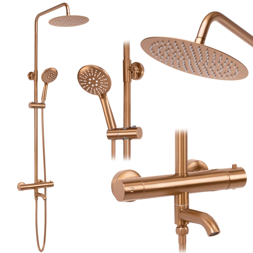 REA-P8807 - Conjunto de duche com misturador termostático LUNGO, acabamento em cobre escovado