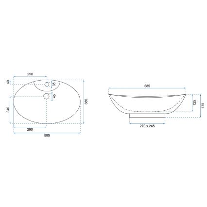 REA-U0160 - Lavatório para bancada ROSA 38,5x58,5 cm cerâmica/branco brilhante