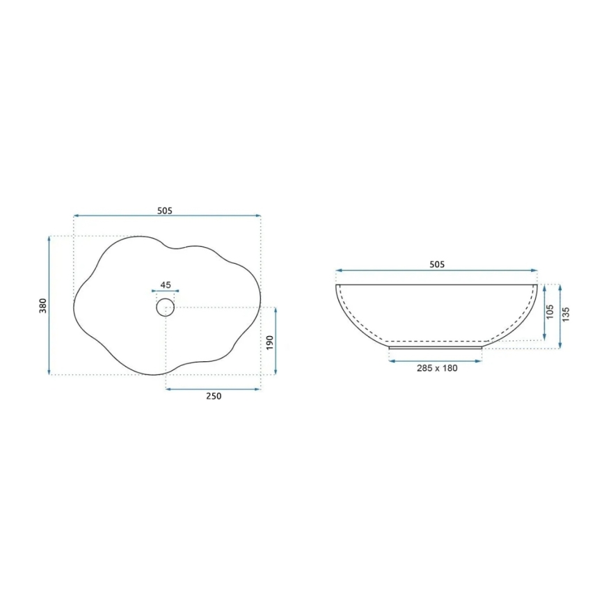 REA-U0265 - Lavatório de bancada PEARL 38x50,5 cm cerâmica/branco brilhante