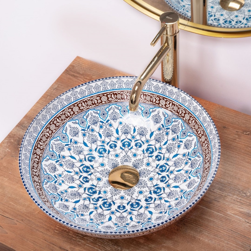 REA-U0267 - Lavatório de bancada ARTE Ø 40 cm cerâmica/padrão ornamental