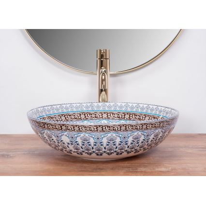 REA-U0267 - Lavatório de bancada ARTE Ø 40 cm cerâmica/padrão ornamental