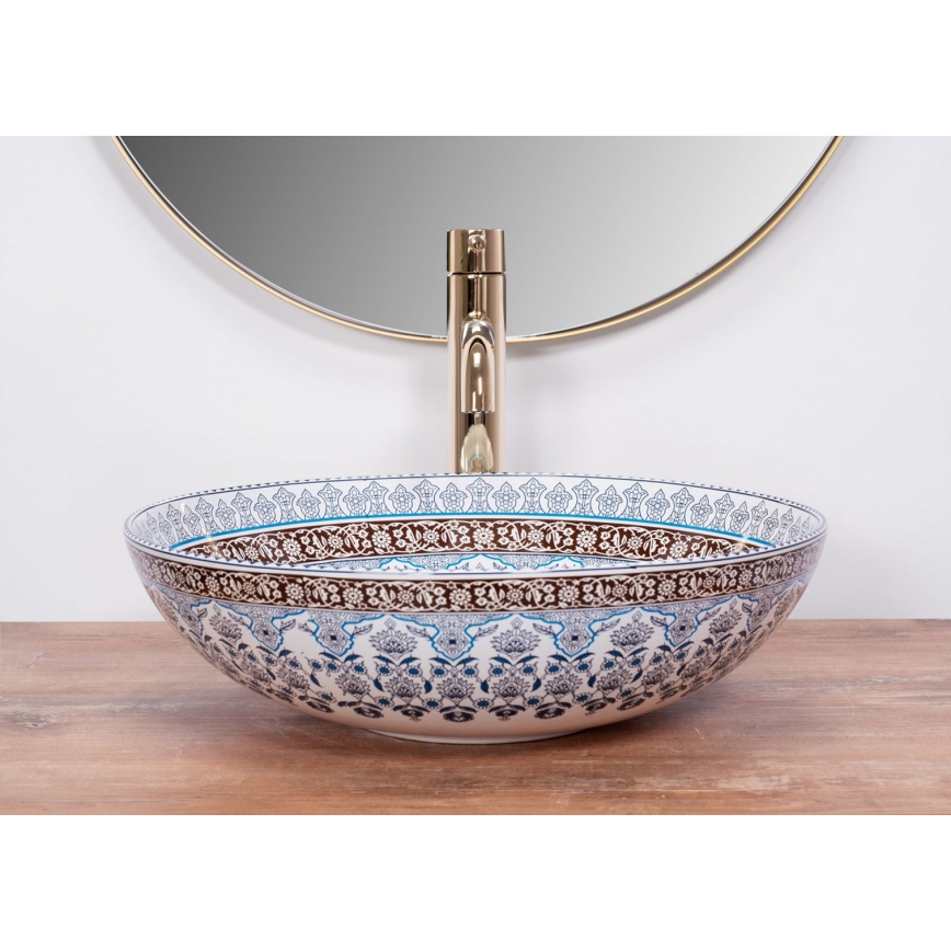 REA-U0267 - Lavatório de bancada ARTE Ø 40 cm cerâmica/padrão ornamental