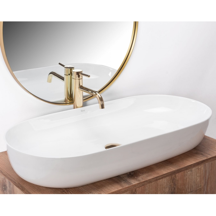 REA-U0563 - Lavatório de bancada CLEO 41x81 cm cerâmica/branco brilhante