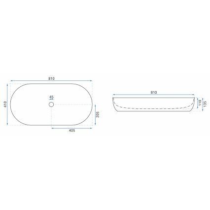 REA-U0563 - Lavatório de bancada CLEO 41x81 cm cerâmica/branco brilhante