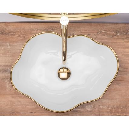 REA-U0696 - Lavatório de bancada PEARL 38 x 50,5 cm cerâmica/branco brilhante/dourado