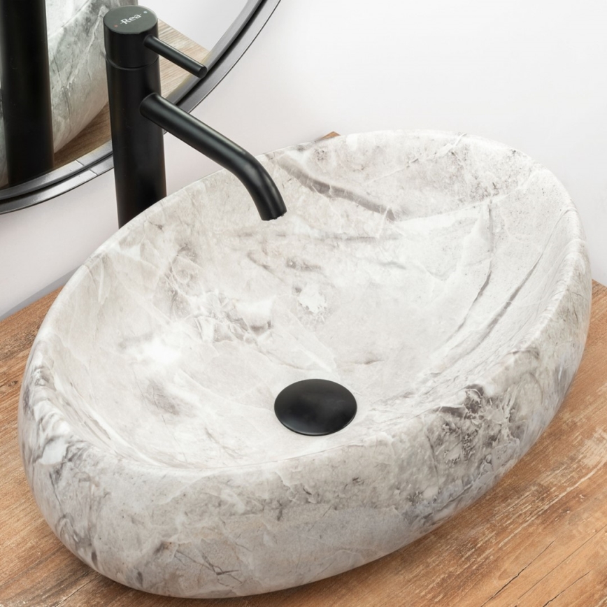 REA-U1020 - Lavatório para bancada LINDA 34x48,5 cm cerâmica/imitação de pedra