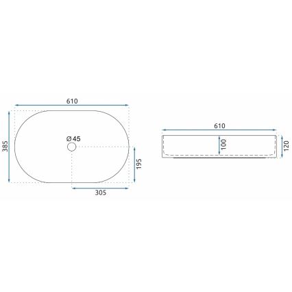 REA-U1055 - Lavatório de bancada NADIA 38,5x61 cm cerâmica/branco brilhante