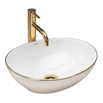 REA-U3287 - Lavatório de bancada SOFIA 34,5x41 cm cerâmica/branco brilhante/dourado