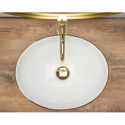 REA-U3287 - Lavatório de bancada SOFIA 34,5x41 cm cerâmica/branco brilhante/dourado