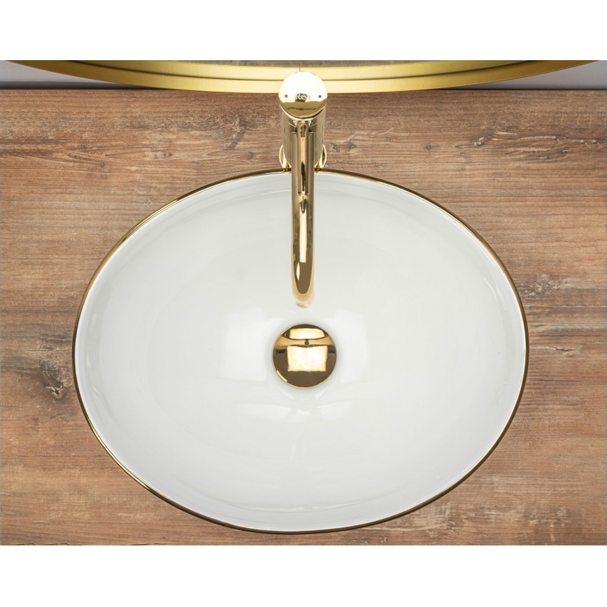 REA-U3287 - Lavatório de bancada SOFIA 34,5x41 cm cerâmica/branco brilhante/dourado