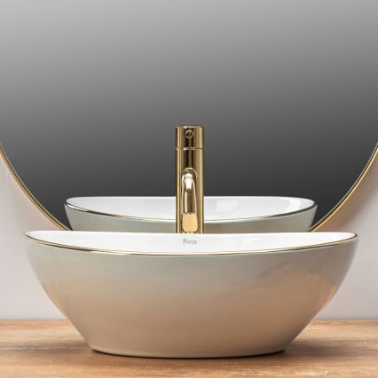 REA-U3287 - Lavatório de bancada SOFIA 34,5x41 cm cerâmica/branco brilhante/dourado