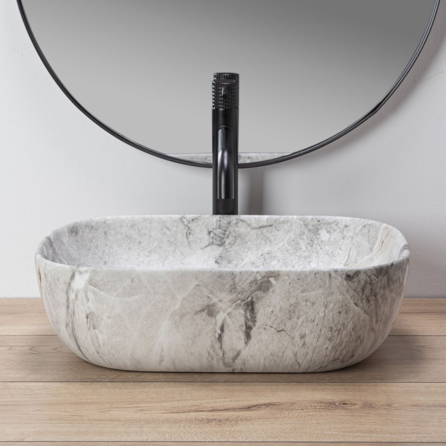 REA-U3800 - Lavatório de bancada LIVIA 33,5x46,5 cm cerâmica/cinzento/efeito pedra