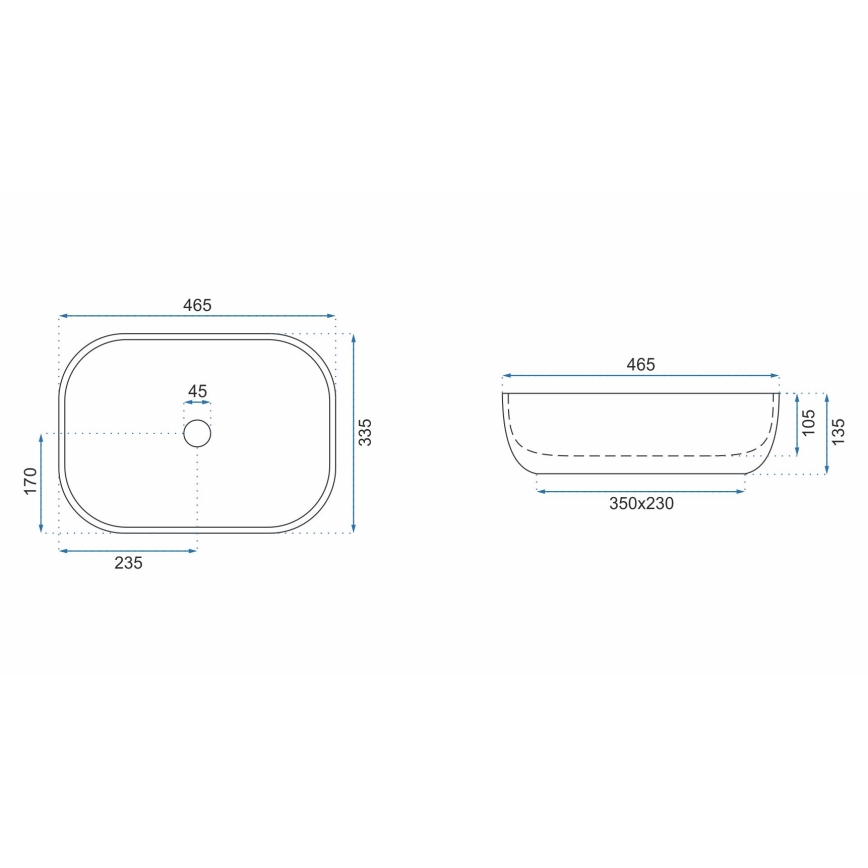 REA-U3800 - Lavatório de bancada LIVIA 33,5x46,5 cm cerâmica/cinzento/efeito pedra