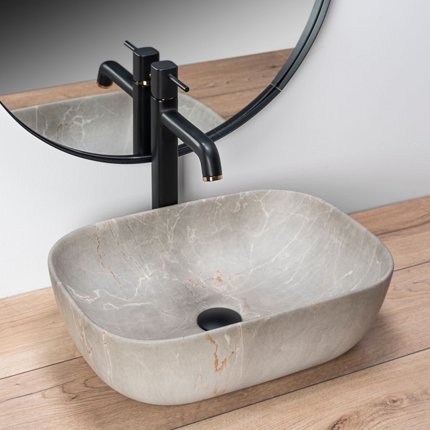 REA-U3802 - Lavatório de bancada LIVIA 33,5x46,5 cm cerâmica/cinzento/acabamento marmorizado