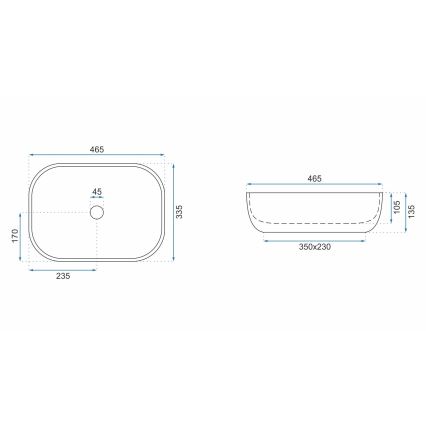 REA-U3802 - Lavatório de bancada LIVIA 33,5x46,5 cm cerâmica/cinzento/acabamento marmorizado