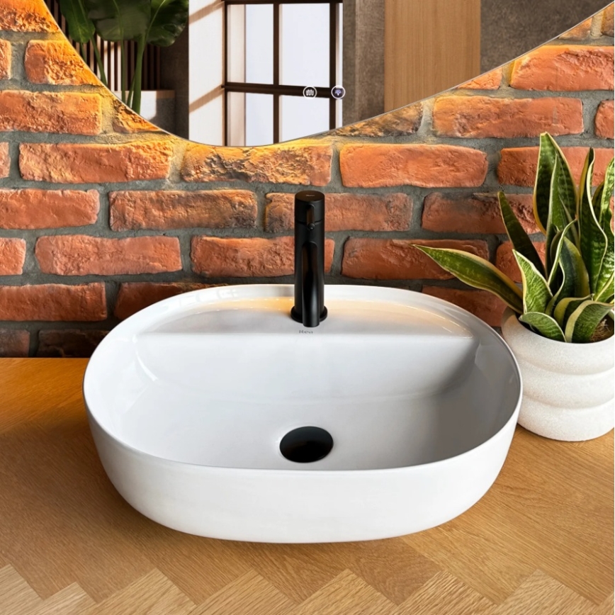 REA-U4620 - Lavatório de sobrepor AURA 38,5x50,5 cm cerâmica/branco brilhante
