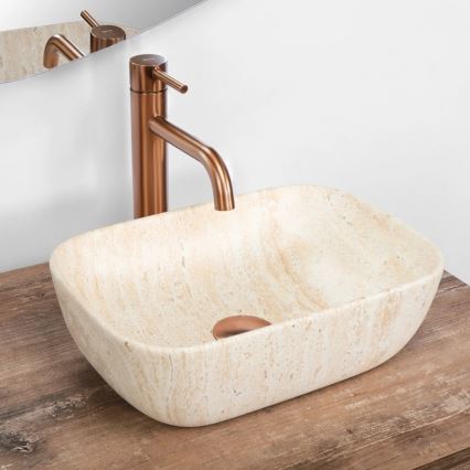 REA-U4700 - Lavatório de bancada BELINDA 25x36 cm cerâmica/bege/efeito pedra