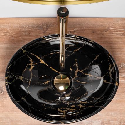 REA-U5611 - Lavatório de sobrepor SOFIA 34,5 x 41 cm cerâmica/preto/acabamento em mármore