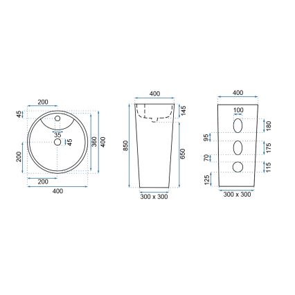 REA-U5635 - Lavatório independente BLANKA 85x40 cm cerâmica/branco brilhante