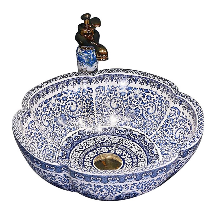 REA-U5666 - Cuba de apoio VIVIEN Ø 42,5 cm, cerâmica com padrão ornamental