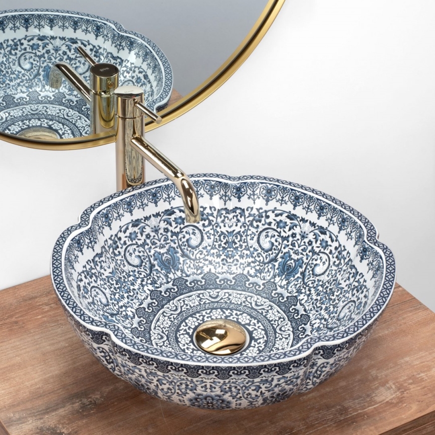 REA-U5666 - Cuba de apoio VIVIEN Ø 42,5 cm, cerâmica com padrão ornamental
