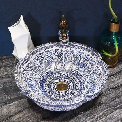 REA-U5666 - Cuba de apoio VIVIEN Ø 42,5 cm, cerâmica com padrão ornamental