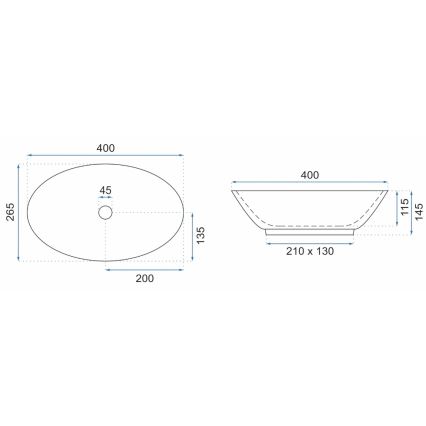 REA-U5804 - Lavatório para bancada PAMELA MINI 26,5x40 cm cerâmica/branco brilhante