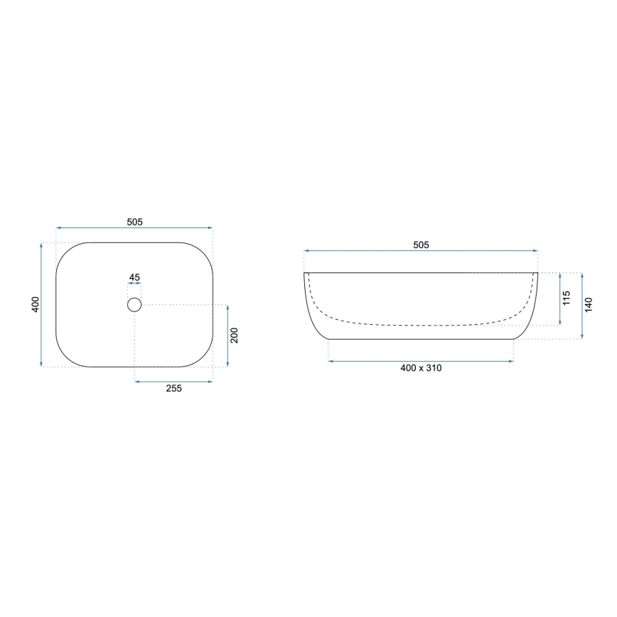 REA-U6300 - Lavatório para bancada MONA SLIM 40x50,5 cm cerâmica/branco brilhante
