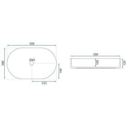 REA-U6563 - Lavatório de sobrepor NADIA 38x50 cm cerâmica/branco brilhante
