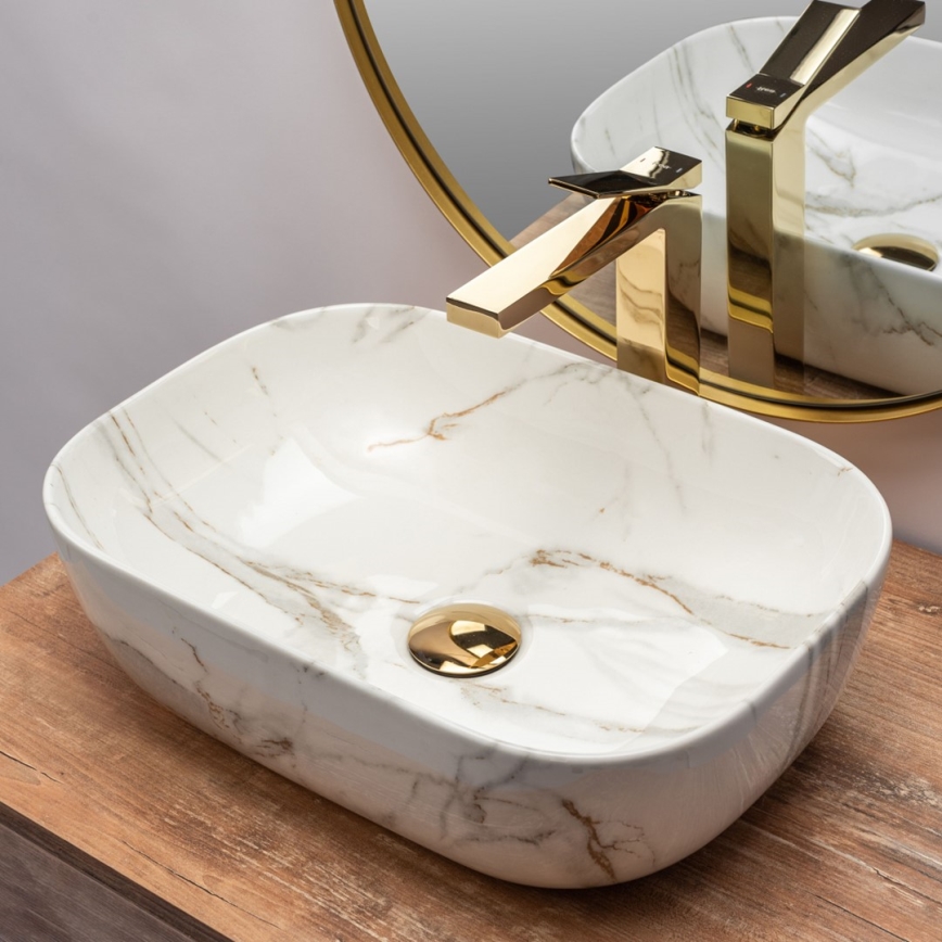 REA-U6596 - Lavatório de bancada BELINDA 33,5x46,5 cm cerâmica/decor de mármore