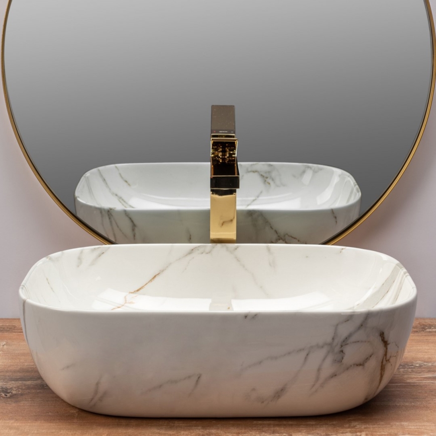 REA-U6596 - Lavatório de bancada BELINDA 33,5x46,5 cm cerâmica/decor de mármore