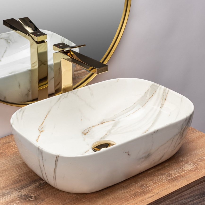 REA-U6596 - Lavatório de bancada BELINDA 33,5x46,5 cm cerâmica/decor de mármore
