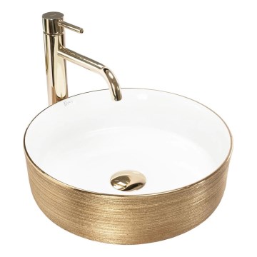 REA-U6630 - Lavatório de apoio SAMI Ø 36 cm cerâmica/branco/dourado escovado