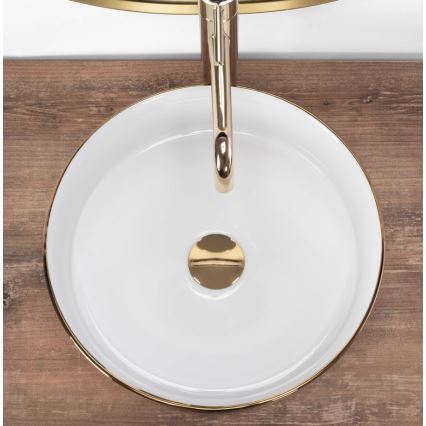 REA-U6630 - Lavatório de apoio SAMI Ø 36 cm cerâmica/branco/dourado escovado