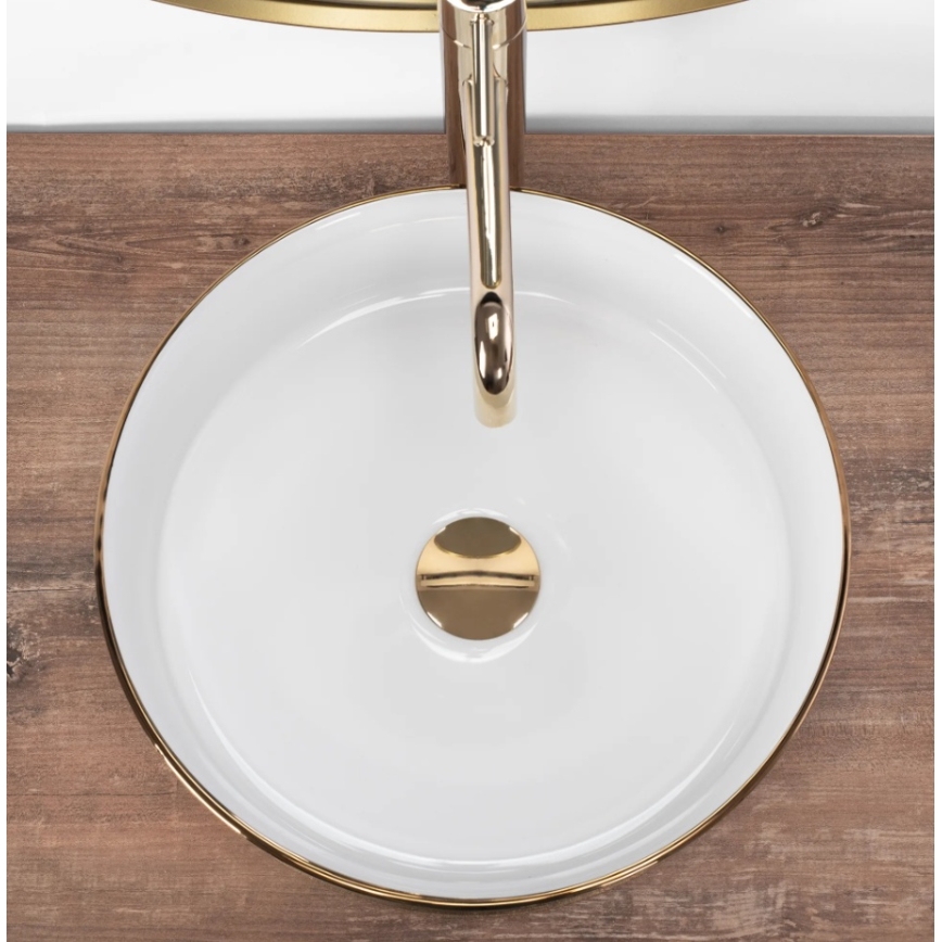 REA-U6630 - Lavatório de apoio SAMI Ø 36 cm cerâmica/branco/dourado escovado