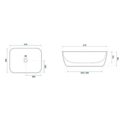 REA-U6647 - Lavatório de bancada FREJA 39,5x51 cm cerâmica/cinzento/decoração em mármore