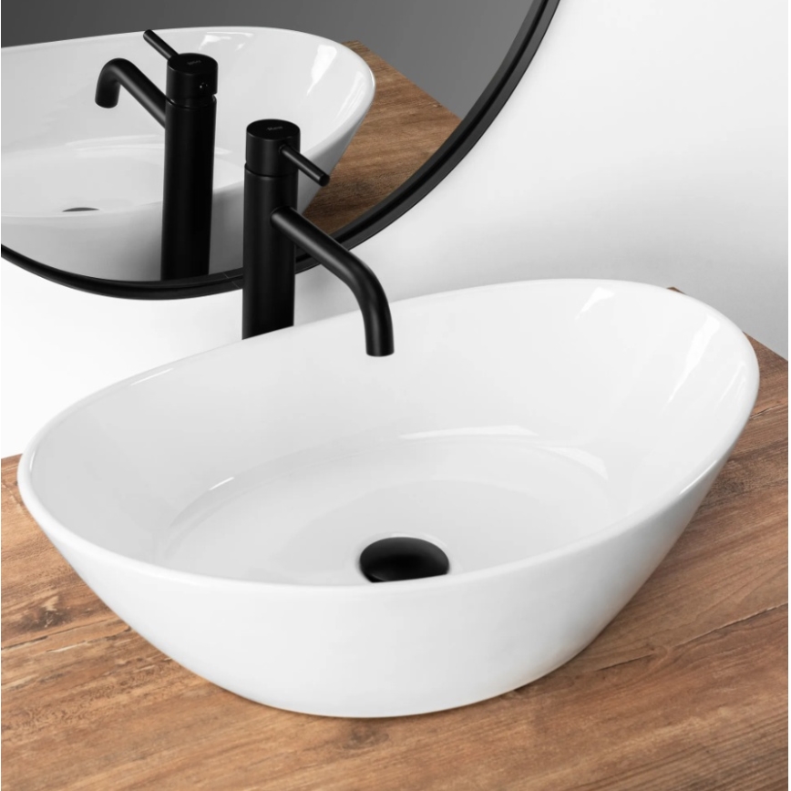 REA-U6801 - Lavatório de bancada KATE 33,5x55,5 cm cerâmica/branco brilhante