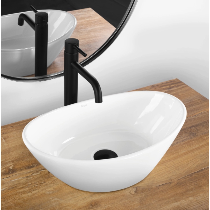 REA-U6802 - Lavatório de bancada KATE 27 x 45 cm cerâmica/branco brilhante