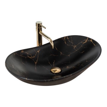 REA-U7478 - Lavatório de bancada ROYAL 36x62 cm cerâmica/preto/decoração em mármore