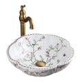 REA-U7504 - Lavabo de bancada FELICIA, diâmetro 42,5 cm, cerâmica/padrão floral